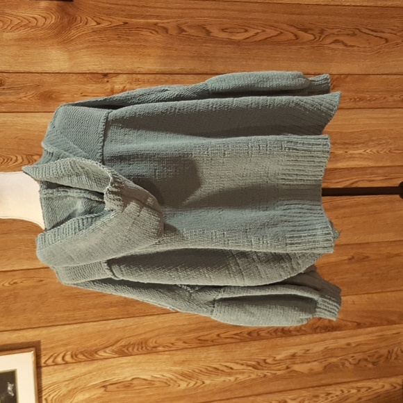 🦕POL Blue/Teal Balloon-Sleeve Chenille Hooded Sweater (Large)🦕 - Picture 8 of 13